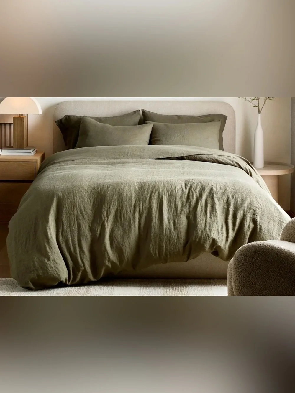 NWOT Quince European Linen 1 Piece Duvet Cover, King/Cal (Dusty Olive) MSRP $174